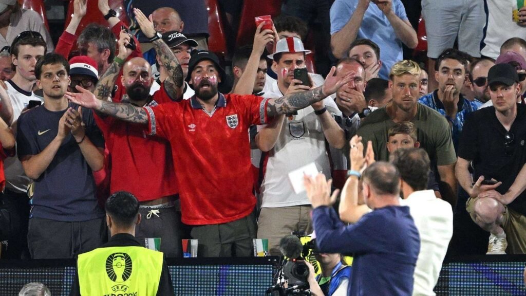 Beer cups thrown at England players’ families after draw