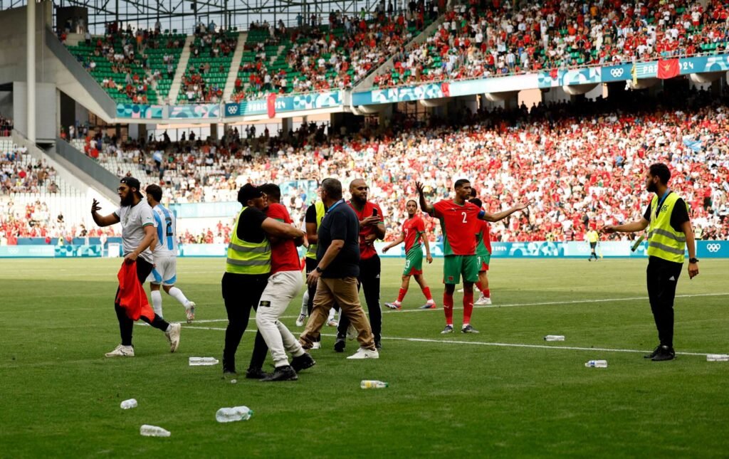 Chaos and controversy mar Morocco’s Olympic victory over Argentina